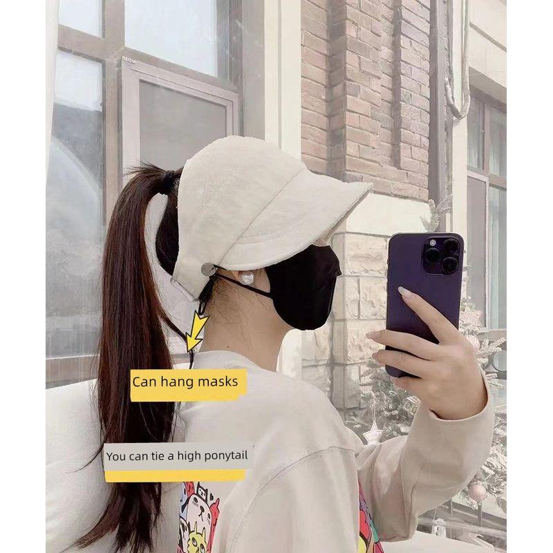 

New Arrival Hanging Earmuffs Topless Hat Sun Protection Hat Summer UV Protection Sun Hat Long Brim Exposed Ponytail Sun Hat Buersucker White All yards
