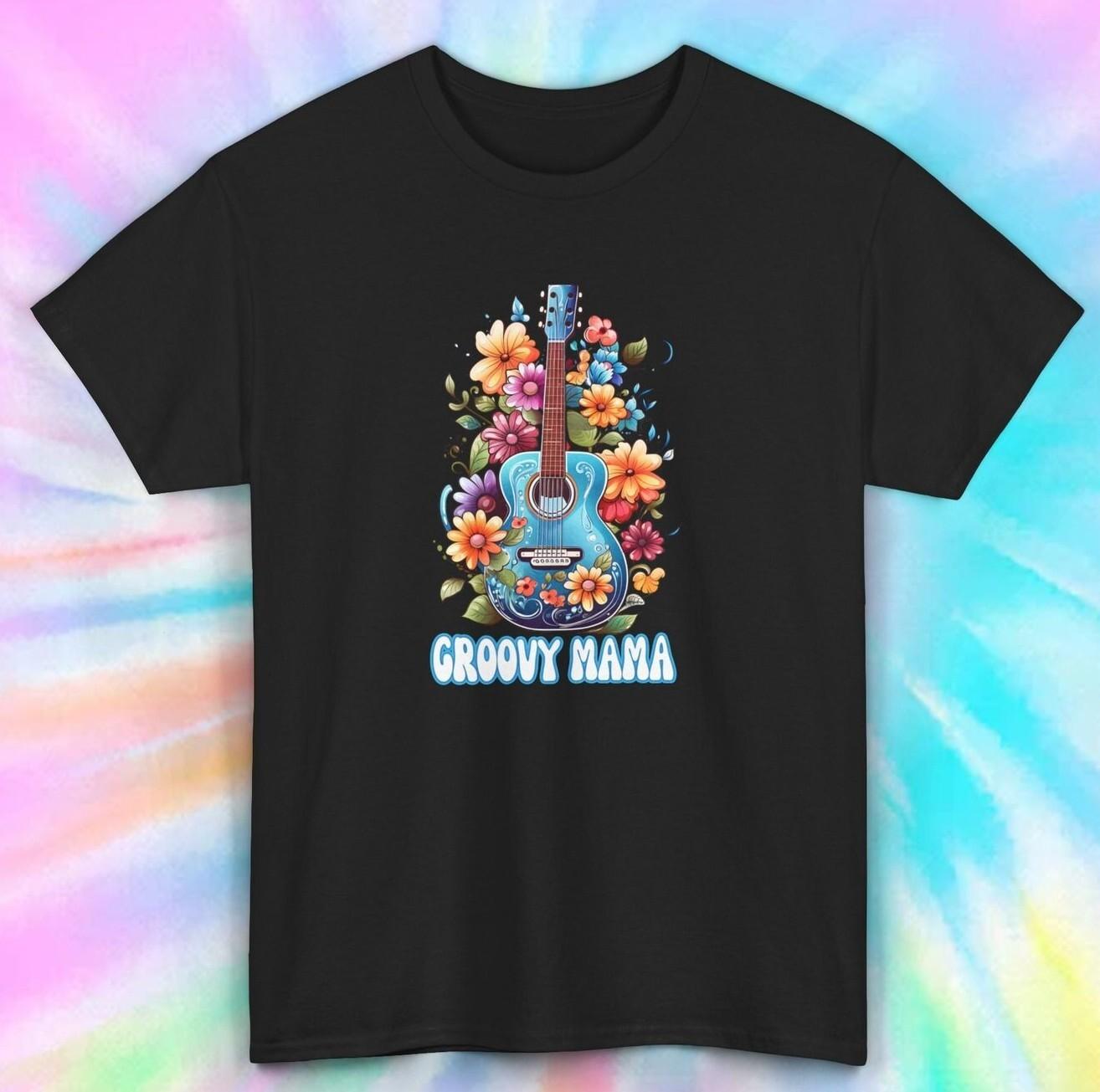 Groovy Mama Guitar Flower T-Shirt Mother s Day Hippie Tee S-4xl 4XL