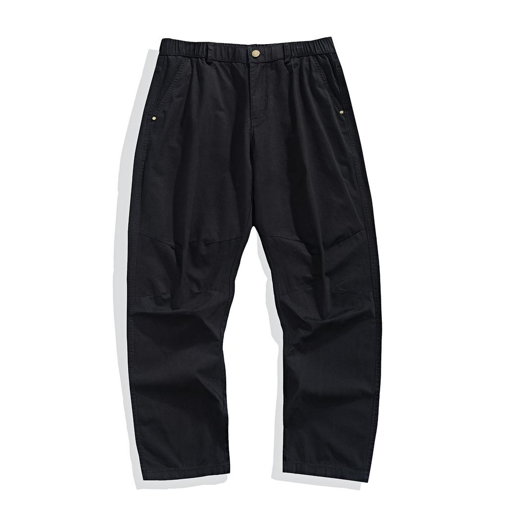 American retro trendy brand pure cotton casual pants men's summer solid color simple loose wide-leg straight trousers