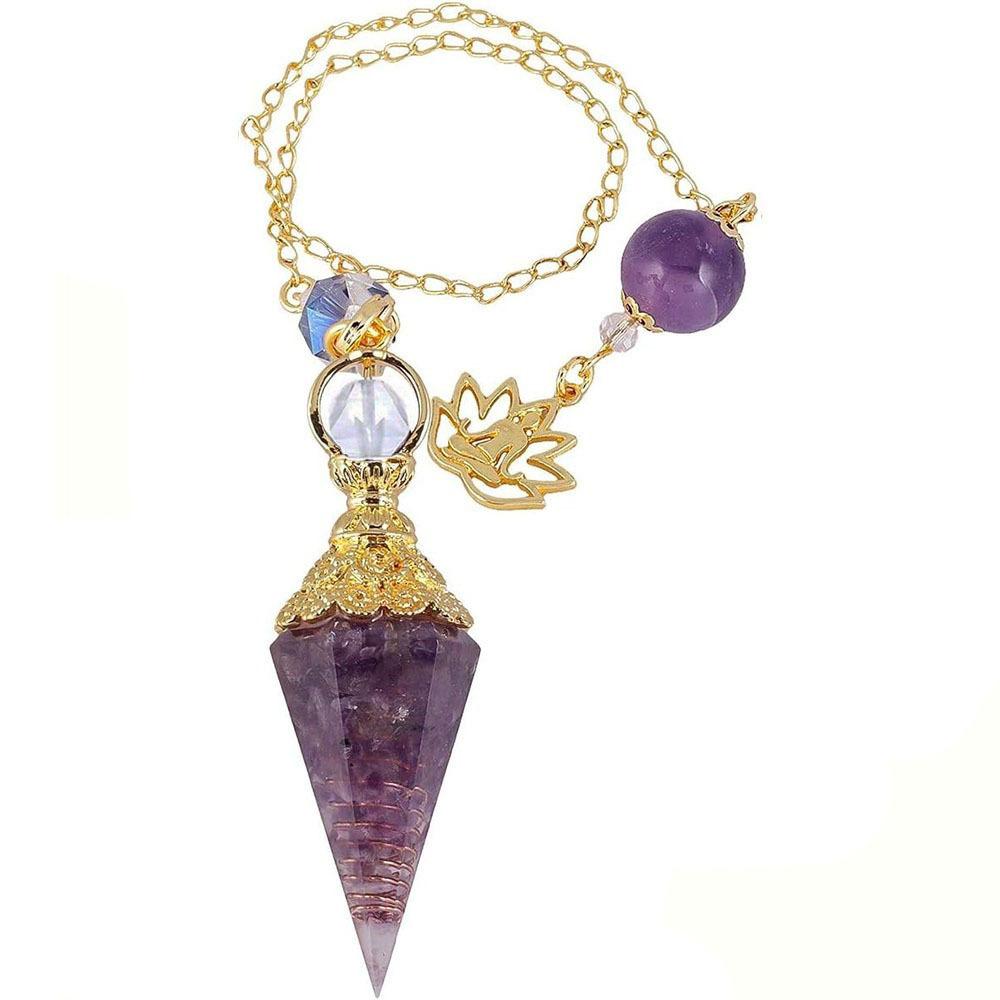 Natural 7 Chakra Healing Crystal Dowsing Pendulum Reiki Chips Orgone Spiritual Pendant for Divination, Wicca, Energy Balancing