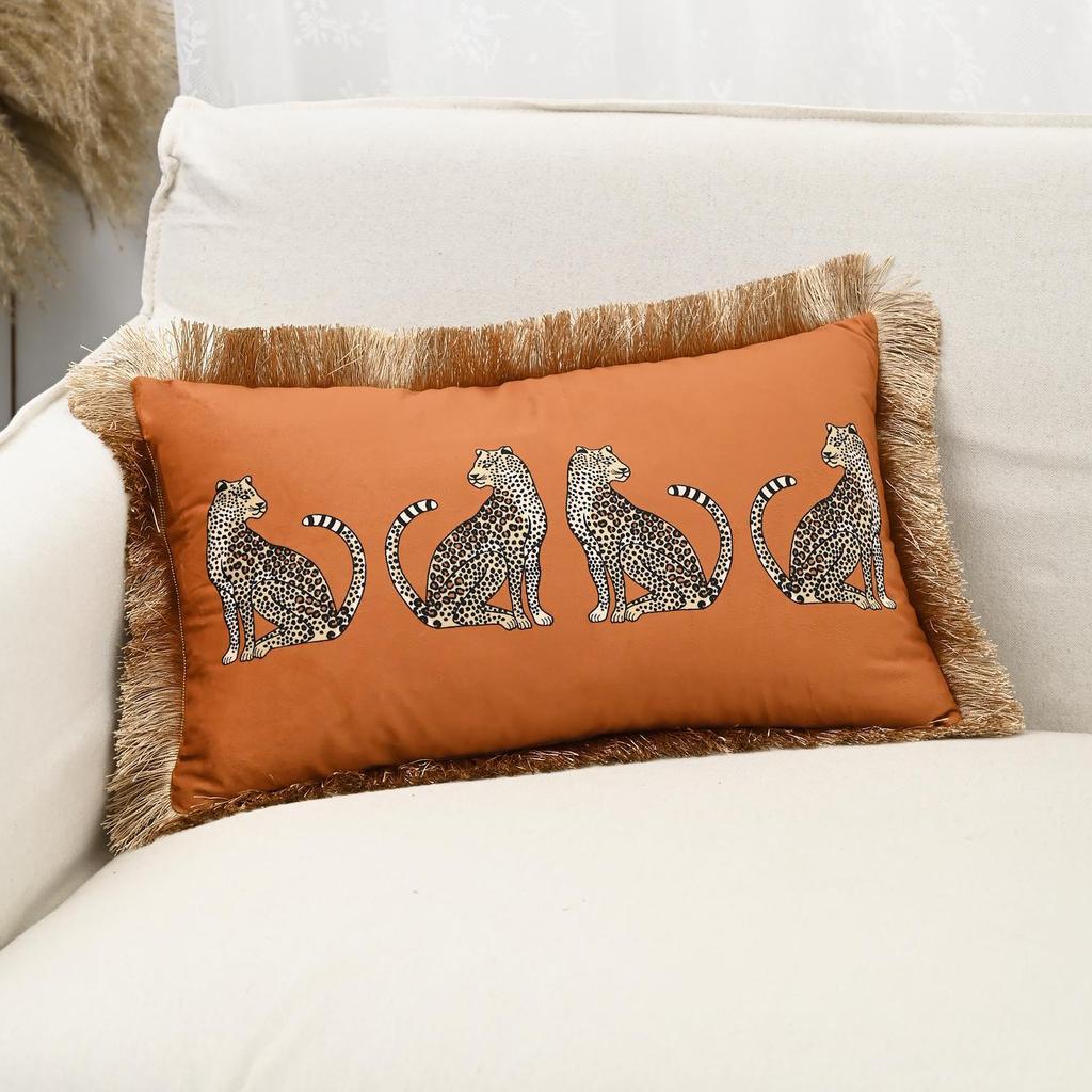 Nordic Luxury Leopard Print Gold Tassel Pillowcase for Living Room Sofa