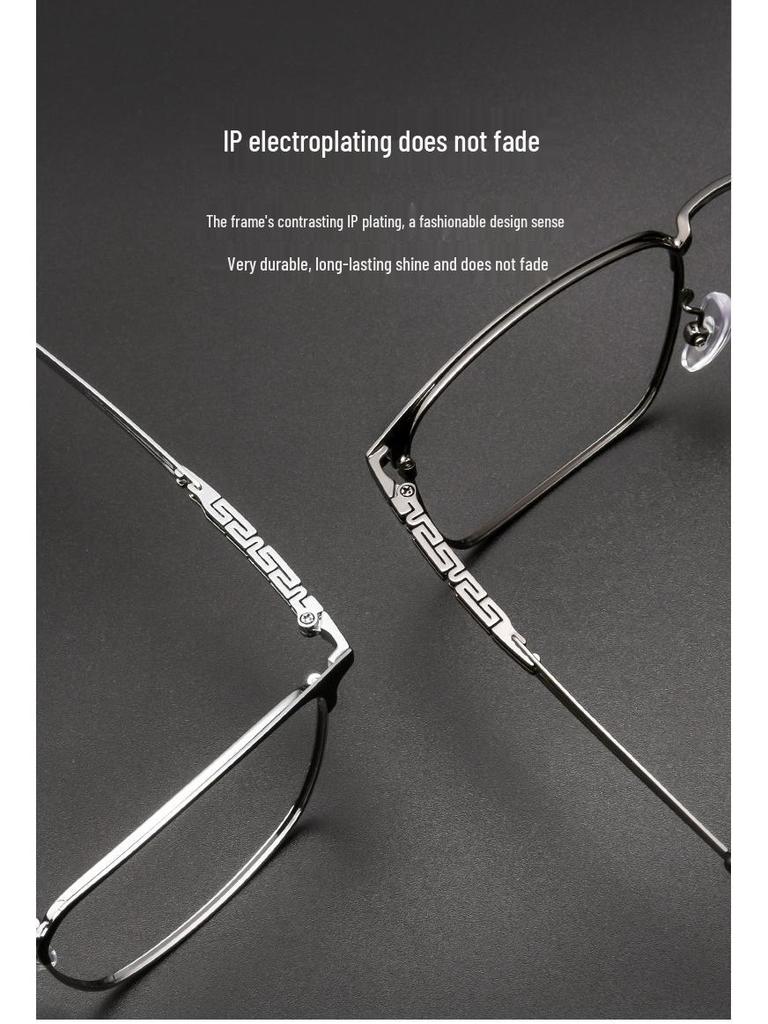 3830J Retro Square Full-Rim Metal Eyeglass Frame, Two-Color Super Light for Large Faces