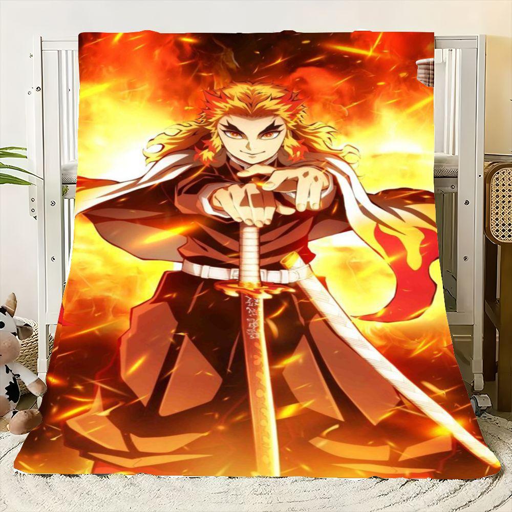 Anime Character with Fiery Energy Blanket - Dynamic Design Featuring Confident Anime Hero with Long Blonde Hair and Sword Surrou