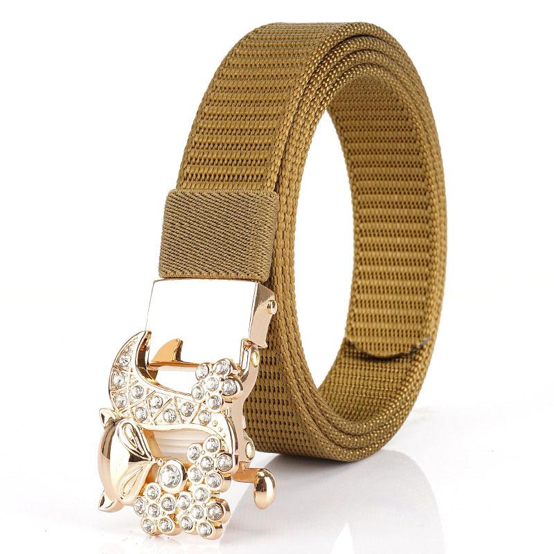 New Women'S Commuting Belt With Automatic Buckle Nylon Waistband, Outdoor Leisure Versatile Double-Layer Thick Belt