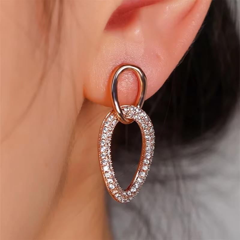 

Двойные кольца Huitan Interlock Design Drop Earrings Brilliant Fashion Novel Jewelry для свадебной вечеринки Великолепные женские аксессуары