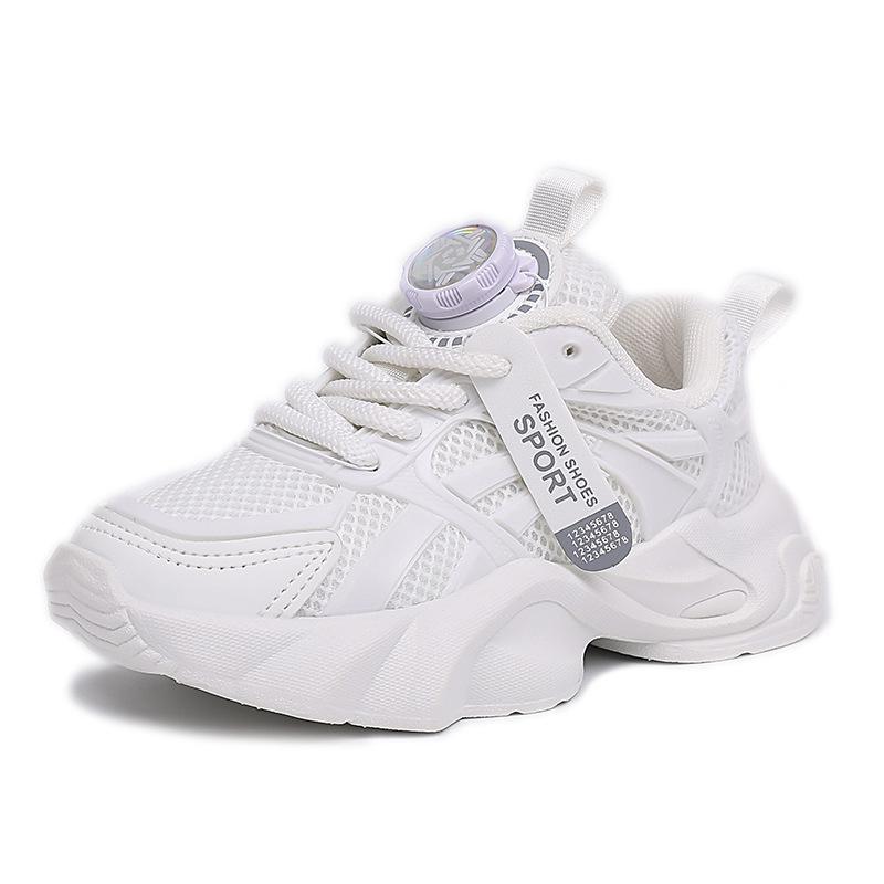 Children's Mesh White Sneakers Boys' Fashionable Dad Shoes Girls' Lightweight Twist Shoes