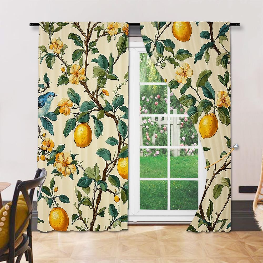 Versatile Polyester Transparent Curtains Home Decoration Fresh Lemon Tree Use Bedrooms Living Rooms Set Of 2 Made Sitting Room Decor