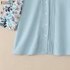 ZANZEA Women Floral Print Splice 3/4 Sleeve Loose Casual Blouse