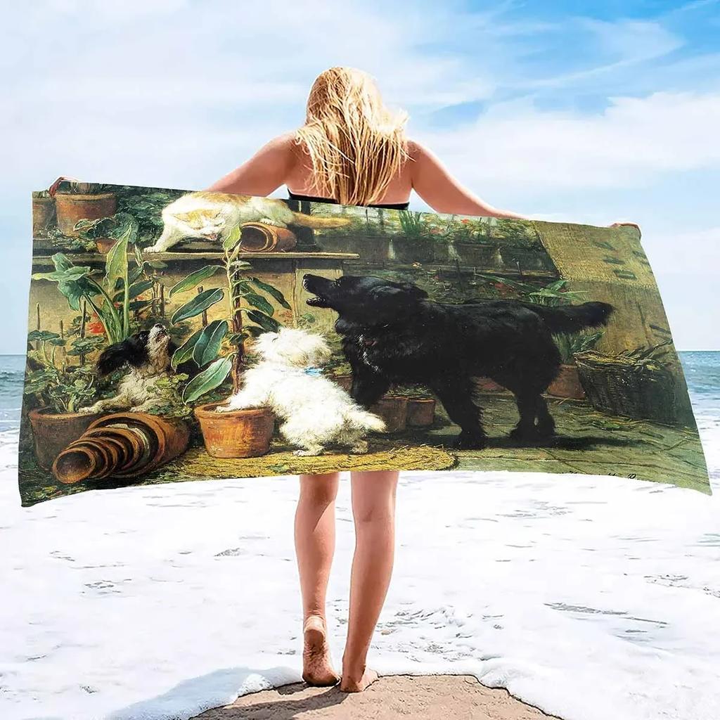 Microfiber Dog Print Beach Towel Blanket,Super Soft Plush Sand Proof Swimming Bath Pool Towel for Travel Camping Yoga Sport