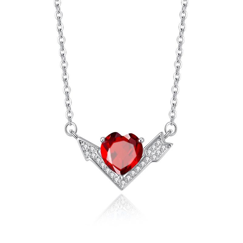 S925 Sterling Silver Arrow Through Heart Necklace Peridot Crystal Stone Cupid Collarbone Chain Valentine's Day Birthday Jewelry Gift for Women
