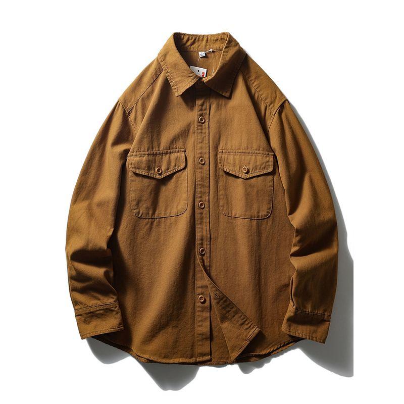 Japanese-Style Retro Workwear Shirt Men Long Sleeves Spring & Fall Profile Outwear Export Export Men s Clothing Loose Casual Shirt Brown L