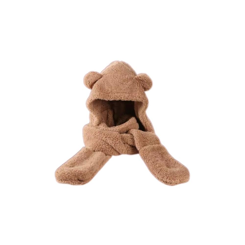 3 in 1 Plush Scarf Hat Gloves Earmuffs Fleece Scarves Hat Sweet Bear Ear Plush Beanie  Autumn