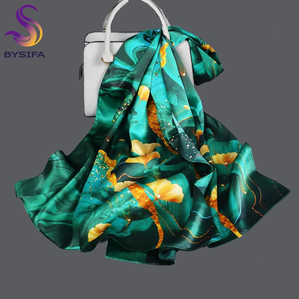 [BYSIFA] New Luxury Pure Silk Scarf Shawl Women Spring Autumn Long Scarves Ladies Brand 100% Silk Neck Scarf Foulard 175*52cm