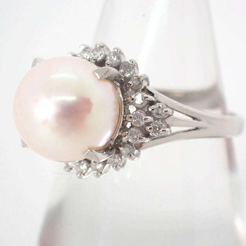 [Used] Pt900 Akoya Pearl/Diamond Ring / Size 11 / J12-7