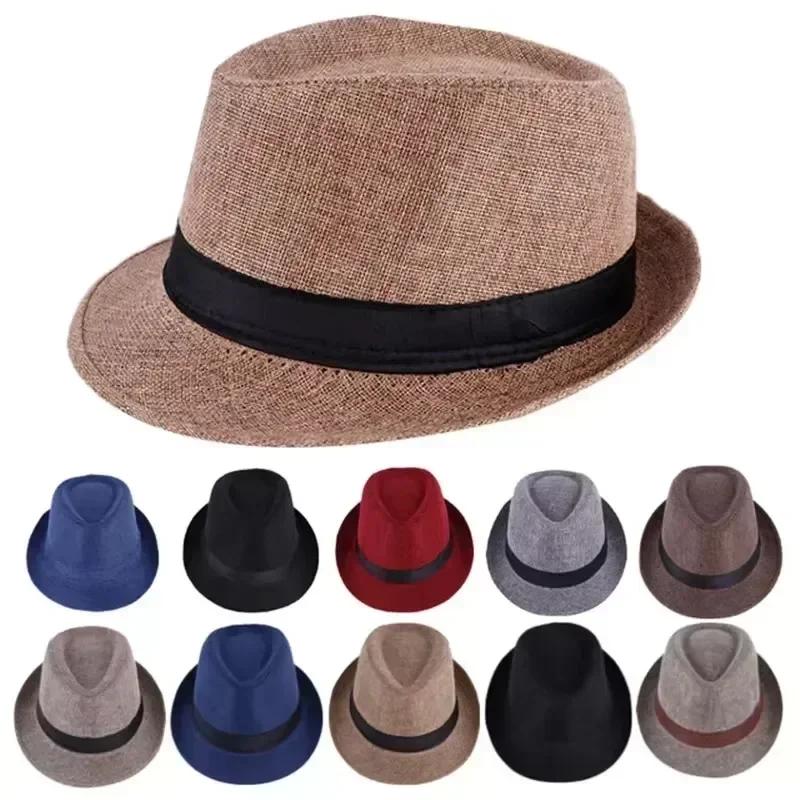 Top Hat Cotton Linen Solid Jazz Hat Men's English Gentleman Hat Versatile Casual Sunshade Handsome Gentleman