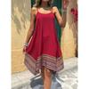 Vestido de verão feminino solto de alça com costura e estampa, bainha irregular