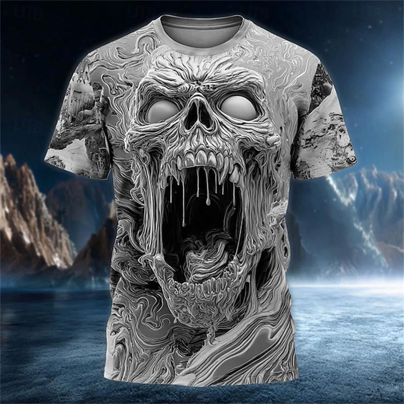 Herren Horrorkopfmuster T-Shirt Sommer Herren 3D Gedrucktes Kurzarm-T-Shirt Outdoor Freizeit Große Größen T-Shirts Oberteil Damenbekleidung
