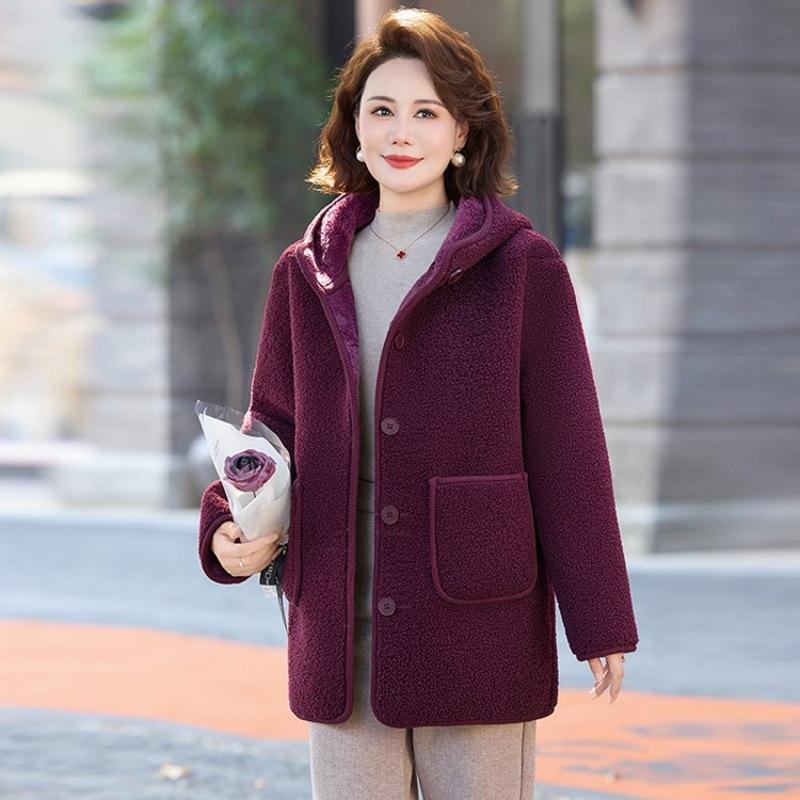 Autumn and Winter Fleece Thickened Jacket Women's Granular Fleece Cotton-padded Jacket Warm Hooded Cotton-padded Jacket