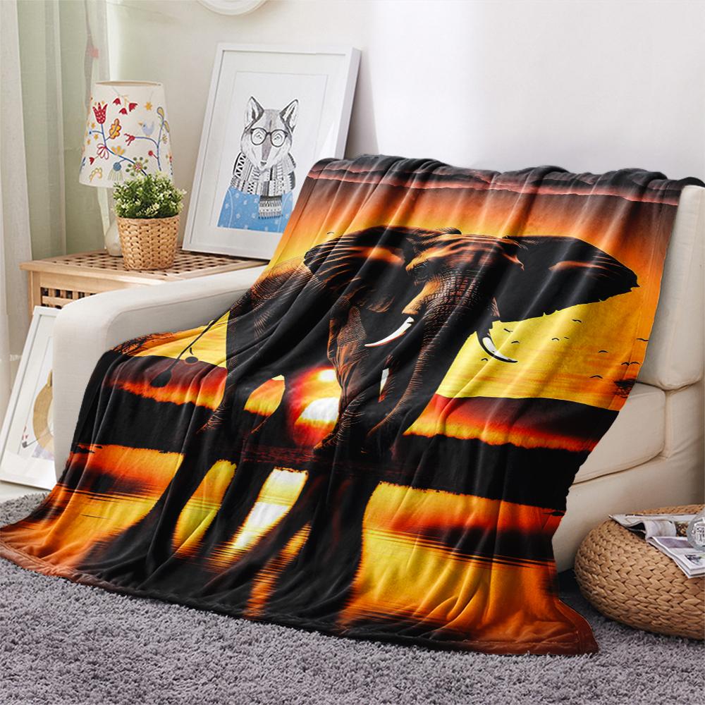 1Pc Africa Elephant Print Flannel Blanket, High Quality Comfortable for All Seasons, Home Decor, Warmth and Comfort, Perfect for Christmas Gifts