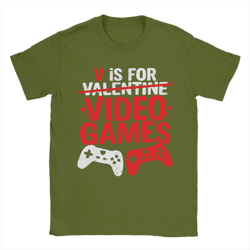 Humor V Is For Video Games Funny Valentines Gamer Tshirts For Unisex Round Collar Cotton T Shirt Short Sleeve Tees Party Tops