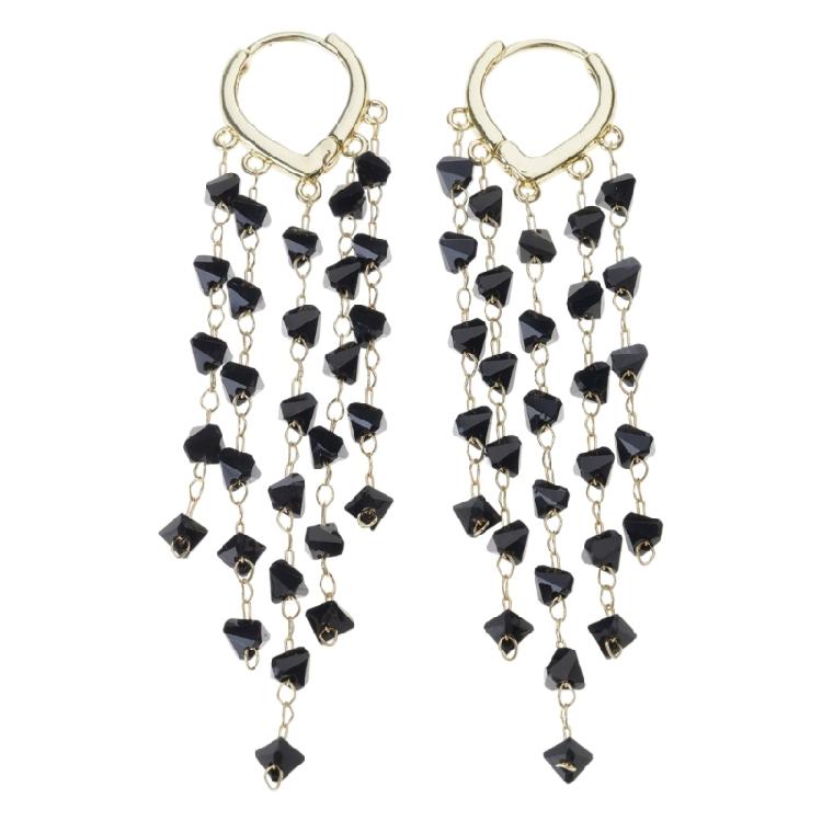 

Comfortable Long Fringe Earrings Sparkling Crystals Slimming Effect Pendant Earrings Suitable for Women Versatile Use чёрный