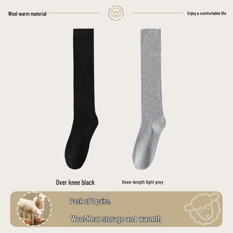 Wool Over-the-Knee Stripe Socks - Slim, Warm, Thigh-Length for Autumn & Winter