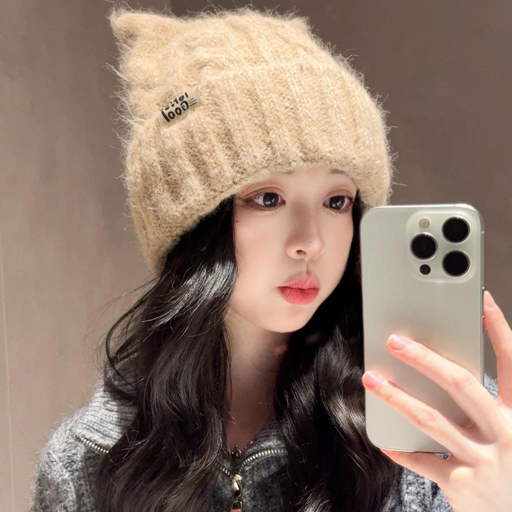 Japanese cute cat ear knitted wool hat children's season sweet versatile thickened warm ear protection pullover hat tide