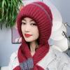 Fleece gestrickte Schneemütze Winter warm Nackenschutz Ohrenschutz Kopfbedeckung Mütze Schal integrierte Mütze Damen
