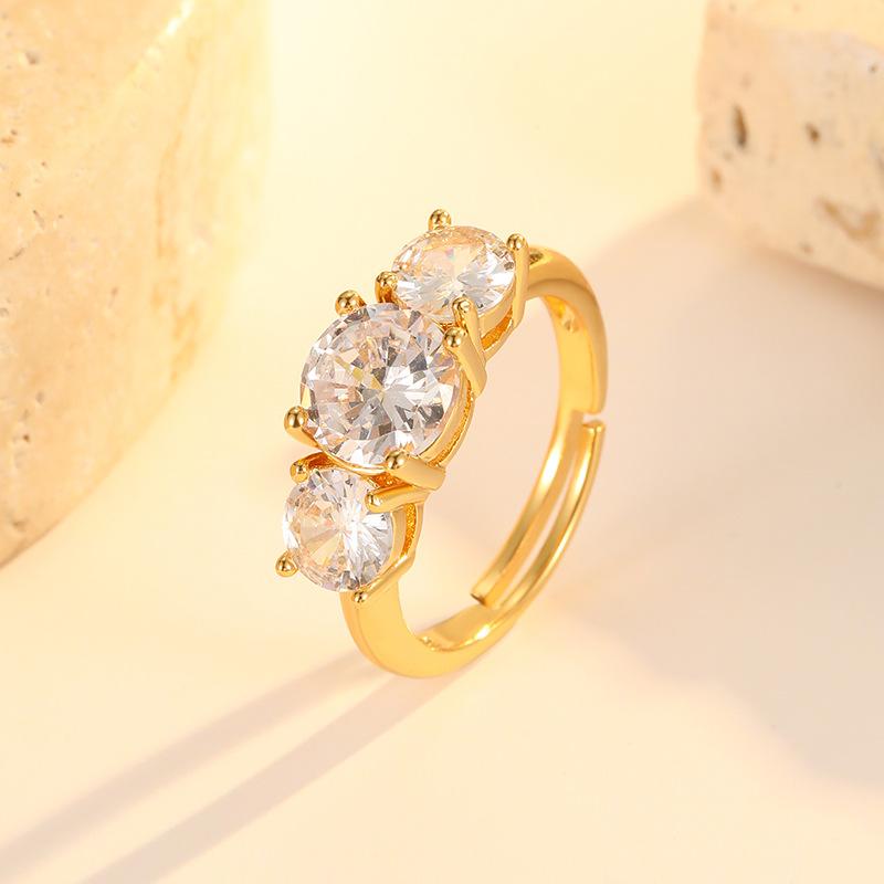 

New Trendy Exquisite Stainless Steel 3 Stone Rings Colored Zircon Adjustable Finger Jewelry for Women Birthstone Engagement Gift resizable