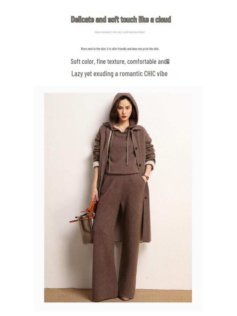 Cashmere High-Waisted Wide-Leg Knit Pants - Autumn/Winter Collection