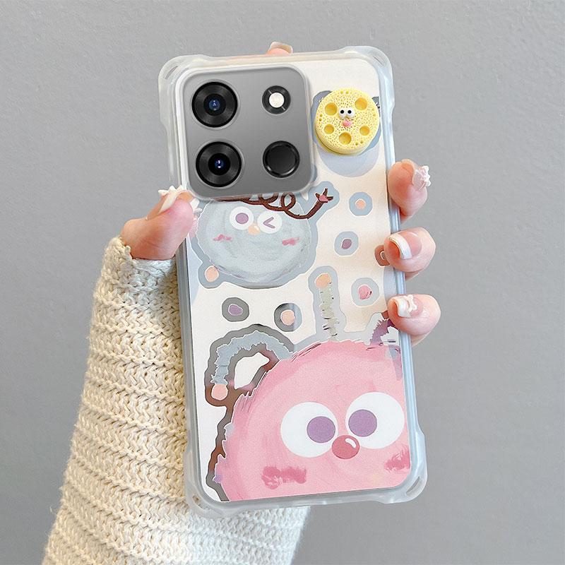 KEYSION Crossbody Strap Phone Case for TECNO Spark Go 2023 Pop 7 Pro Cute Cartoon Long Lanyard Mirror Shockproof Cover for Infinix Smart 7