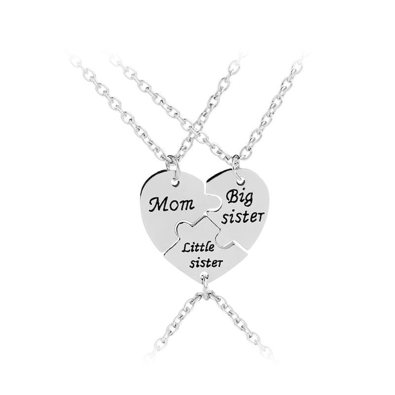 

mom big sister little sister Necklace Family Jewelry Special Gift For Mommy big lil sis party gift Mother Day heart Stitching 45cm серебряный