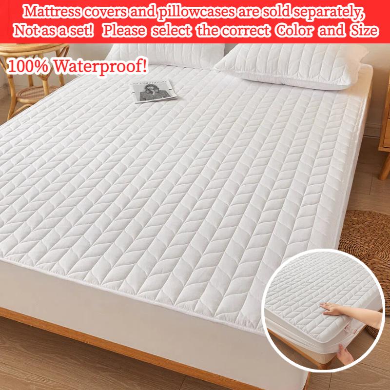 New Waterproof Mattress Protector Deep Pocket Fitted Sheet Waterproof Wet Night Bed Sheets Noiseless Mattress Covers Single Queen Fit 12Inch Only 2Pcs Pillowcase
