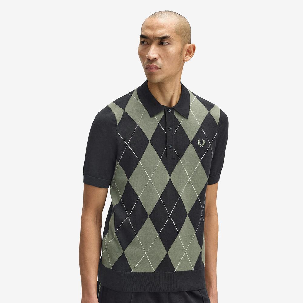 FRED PERRY [Sharp] Argyle Knit Shirt - Black Afpm2531317-102