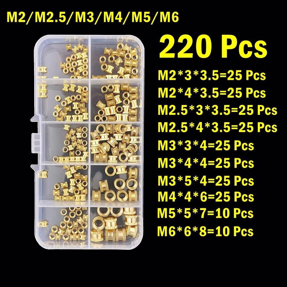 220Pcs Brass Brass Heat Insert Nuts Knurled Surface Hot Melt Nut Insert  Printer Applications