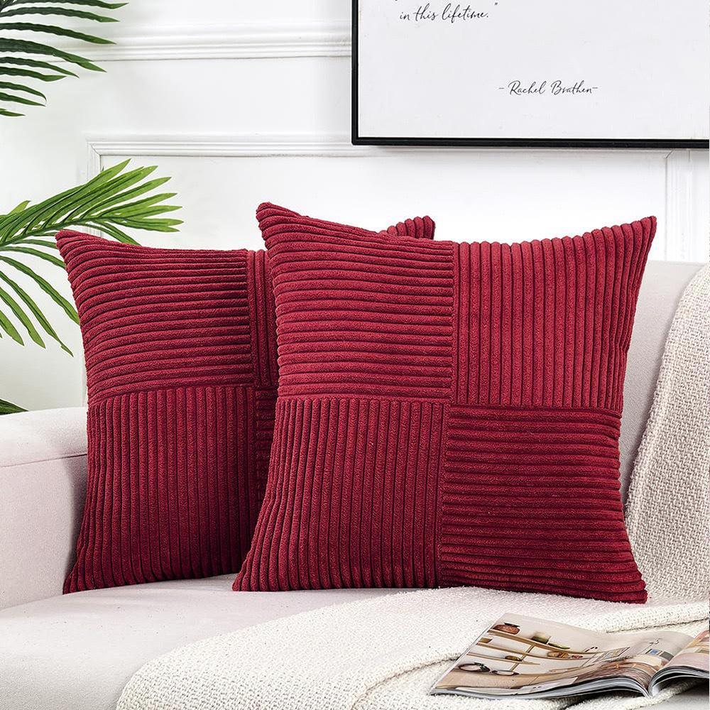 2PCS/Set Corduroy Striped Square Cushion Covers 45*45CM Soft Splicing Throw Pillow Covers for Couch Bed Chair Home Decor