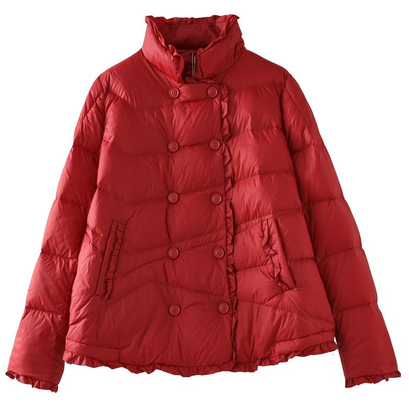 Literary and artistic solid color warm down jacket women's winter fashion double-breasted loose thickened stand-up collar short down jacket