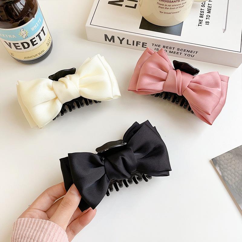 Solid Color Fashion Double-sided Bow Tie Grab Shark Clip Curly Hair Clip Back Head Headdress Hair Accessory Grab Clip Gifts
