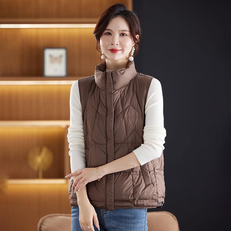 FASHION 2024 Winter New Fashion Stand-Up Collar Short Pressurized Glue Warm White Duck Down Women's Vest Winter  Clothes
