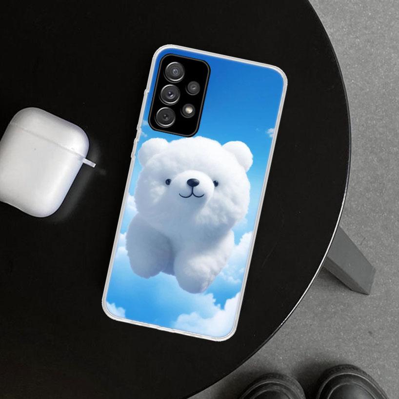 Sunny Clouds Teddy Bear Phone Case Cover for Samsung Galaxy A12 A22 A32 A52 A72 A02S A51 A50S A31 A20S A10S Note 20 Ultra 10 Plu