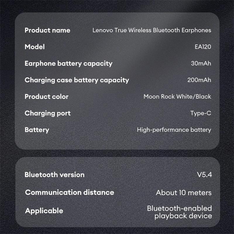 Originální sluchátka Lenovo EA120 Bluetooth 5.4 Sportovní sluchátka s redukcí hluku Herní sluchátka s dotykovým ovládáním Sluchátka s mikrofonem NOVINKA