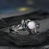 Inlaid Moonstone Rose Flower Rings Women Fashion Ring Romantic Attractive Rings for Women Vintage Metal Inlaid Ring Jewelry