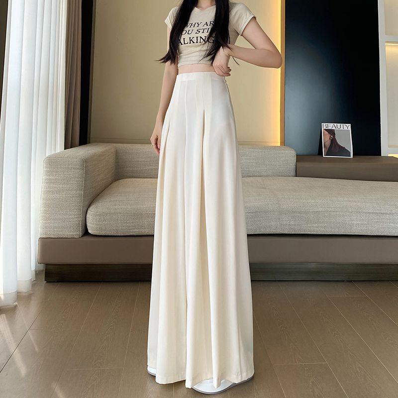 Women's High-Waist Wide-Leg Black Pants: Versatile, Loose Drape, Perfect for Spring and Autumn