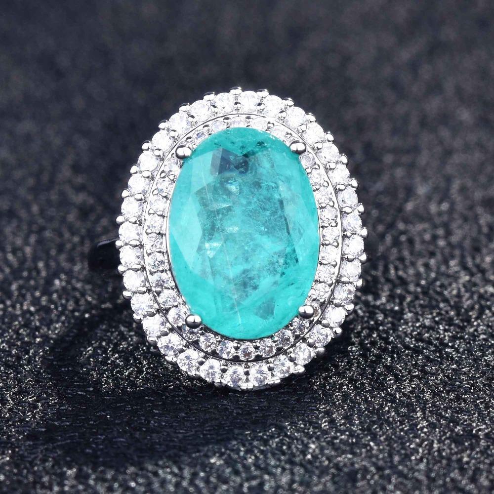 Open Ring Women Micro Paved Full Diamond High Carbon Pear Shaped Imitation Paraiba Ring