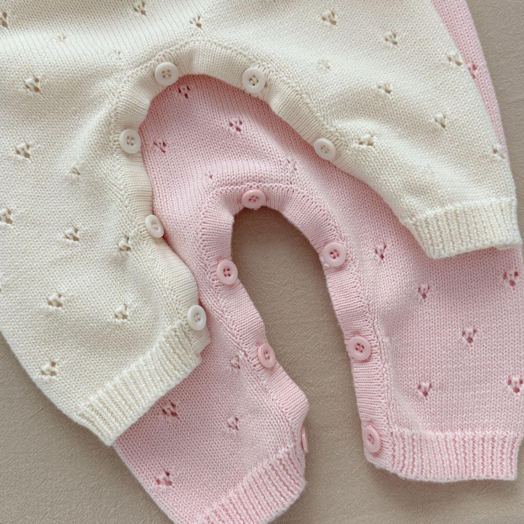 Girls' 100% Cotton Long-Sleeve Bodysuit - Korean Style Knit for Spring/Autumn