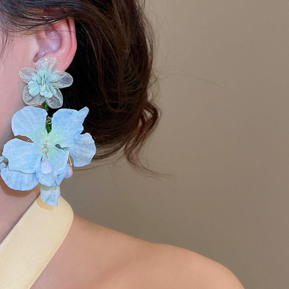Beach Jewelry Simulated Flower Drop Earrings Silver Needle Vacation Style Earrings  Gift