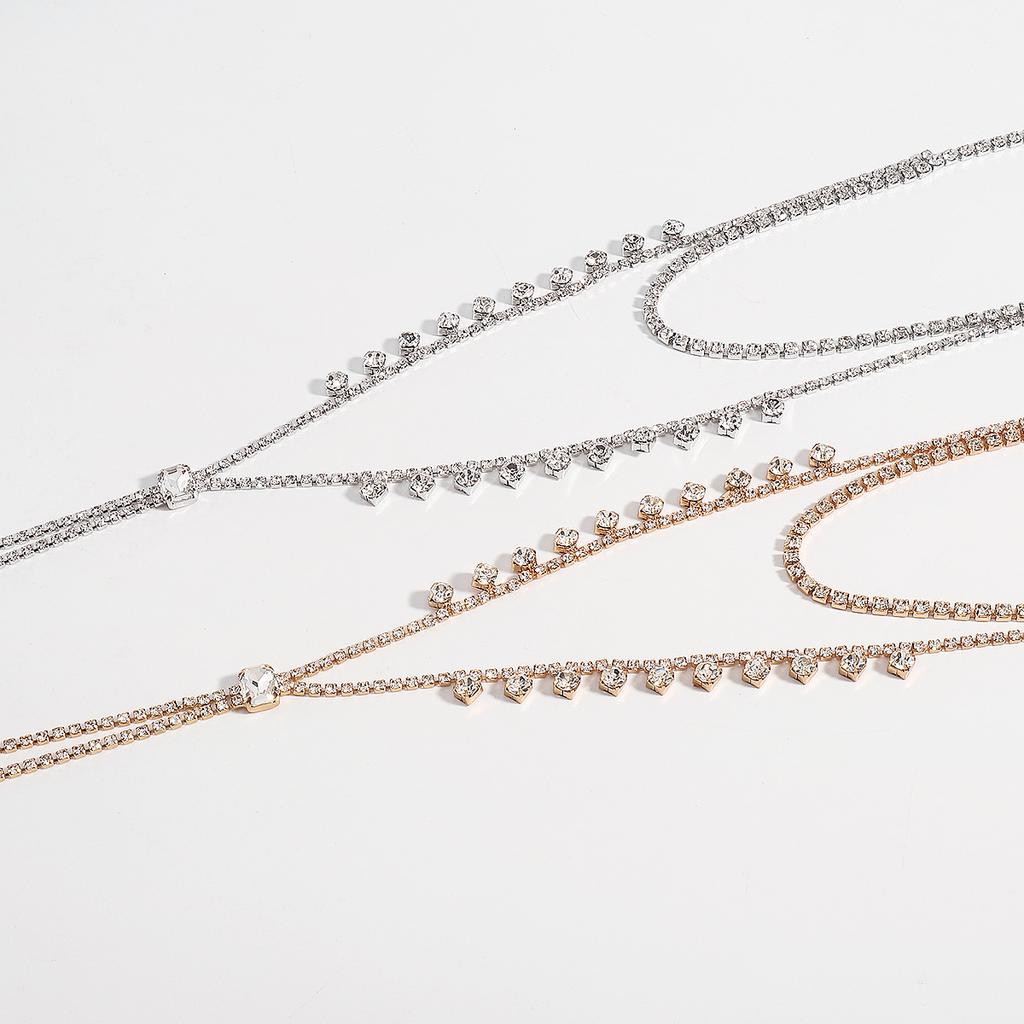 Women European Minimalist Y‑Shaped Long Choker Full Rhinestone Chain Geometric Necklace Jewelry