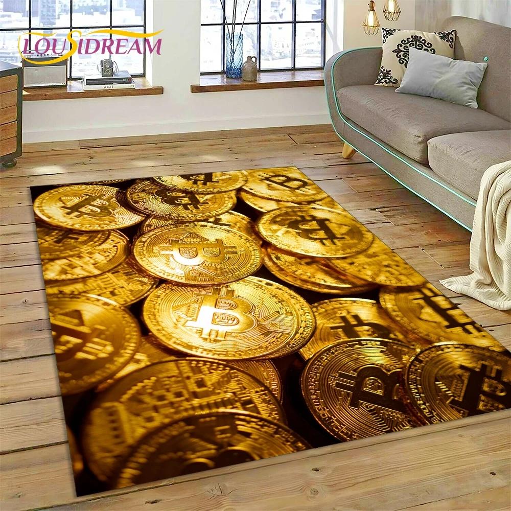 Bitcoin 3D Virtual Currency NFT Area Rug Carpet for Bedroom Living Room Home Sofa Decoration,Children Game Large Decor Floor Mat