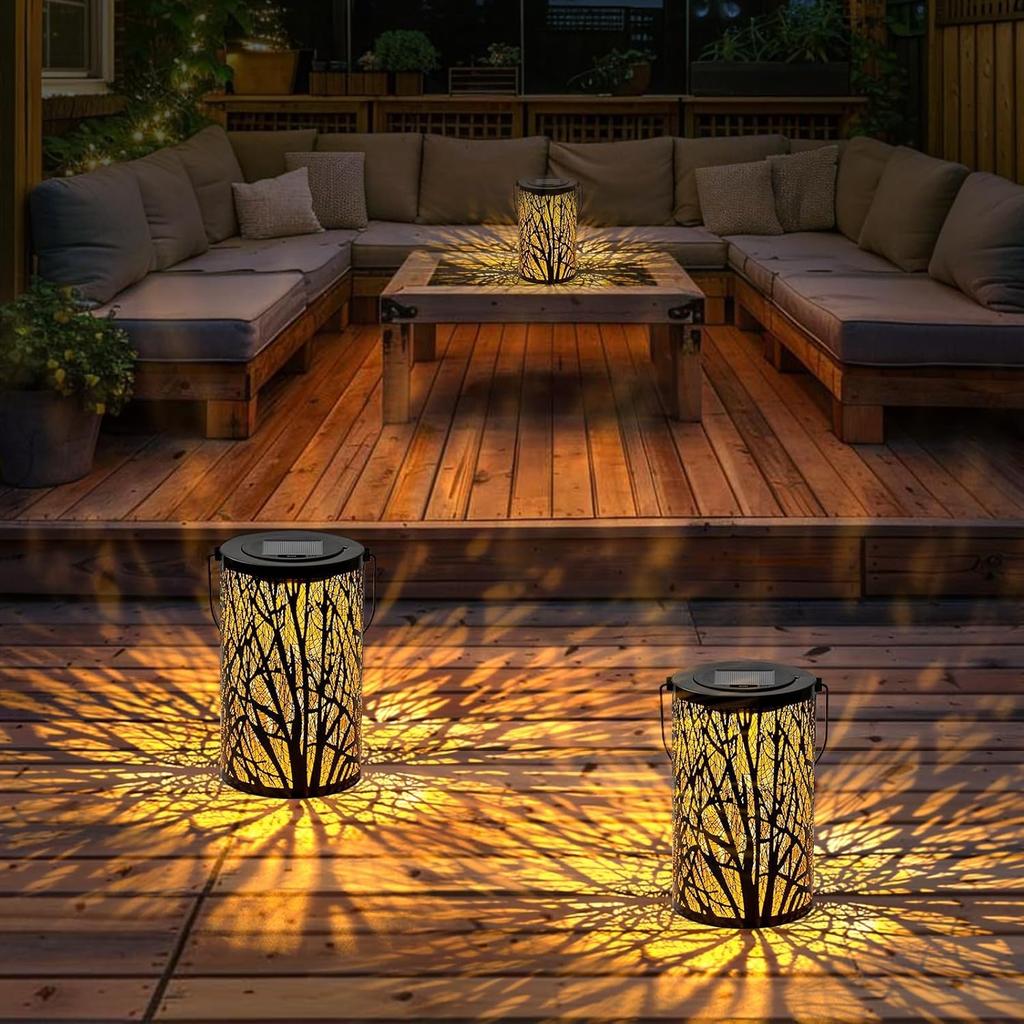 Large Solar Lanterns Outdoor Waterproof, 2 Pack Hanging Solar Lanterns, LED Tree Outdoor Lantern for Metal, Waterproof Lantern for Patio Porch