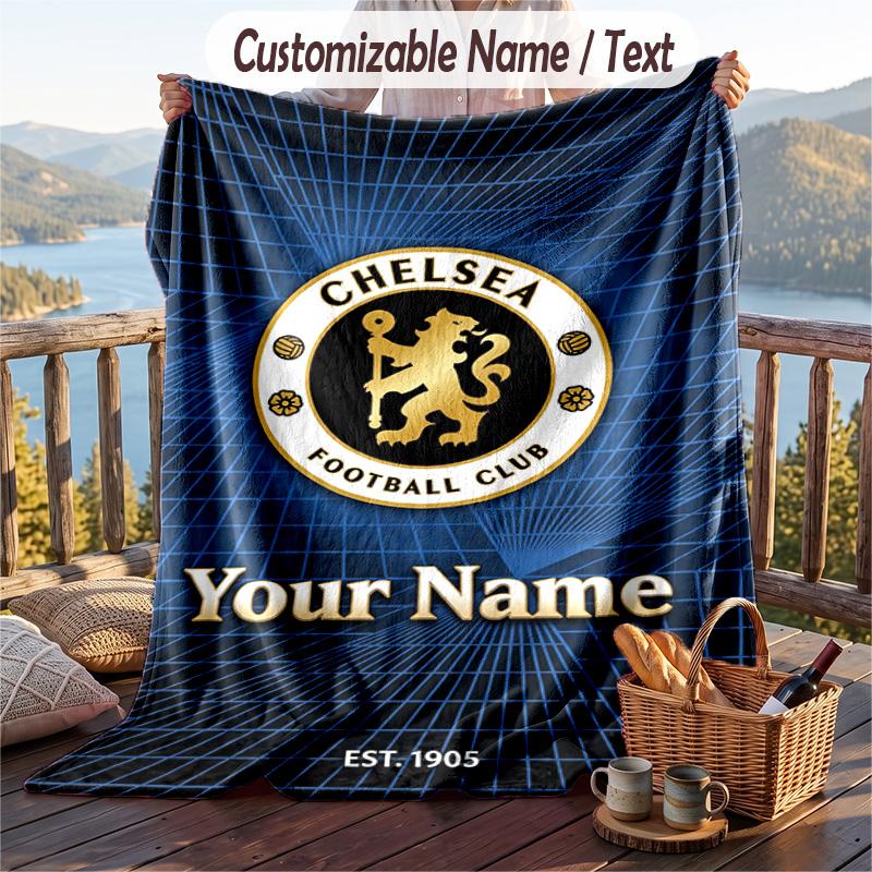 Flannel Blanket Chelsea FC Print Custom Name Text Soft Throw for Sofa Bed